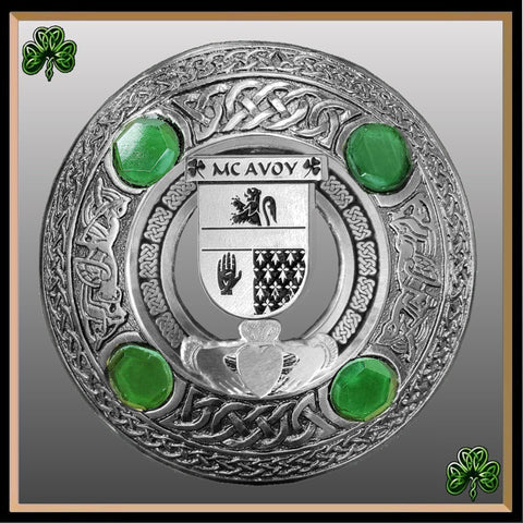 McAvoy Irish Claddagh Coat of Arms Plaid brooch ~ Emerald stones