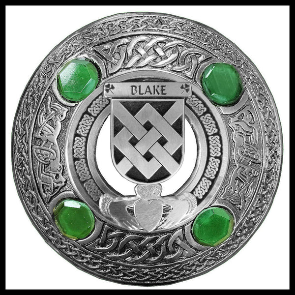 Blake Irish Claddagh Coat of Arms Plaid brooch ~ Emerald stones