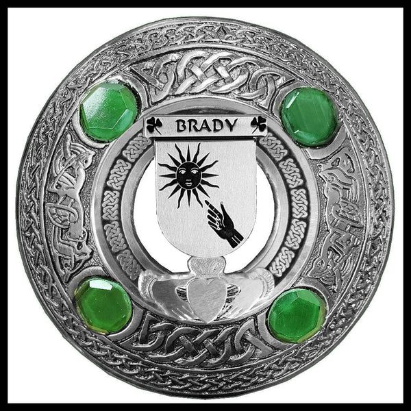 Brady Irish Claddagh Coat of Arms Plaid brooch ~ Emerald stones