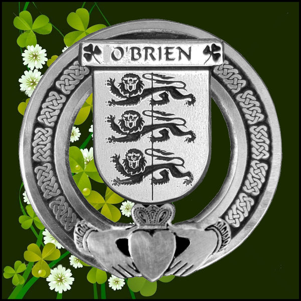 O'Brien Irish Claddagh Coat of Arms Plaid brooch ~ Emerald stones