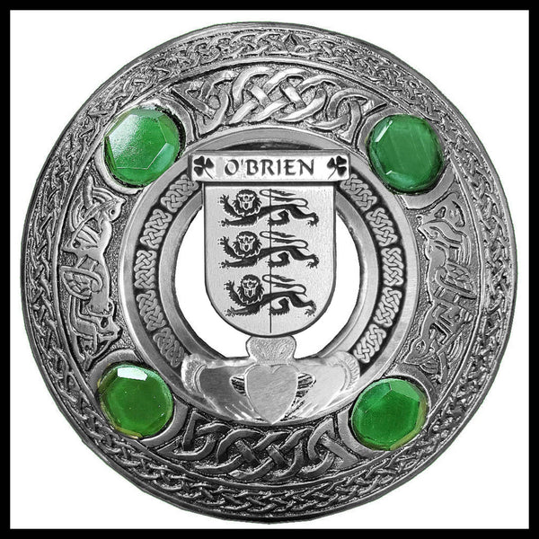 O'Brien Irish Claddagh Coat of Arms Plaid brooch ~ Emerald stones