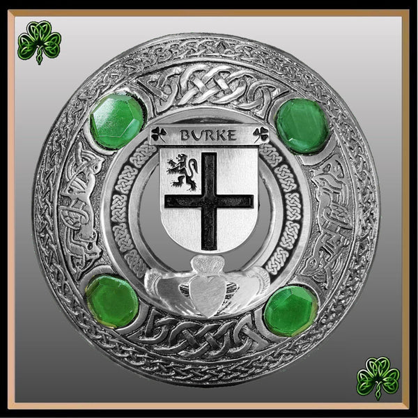 Burke Irish Claddagh Coat of Arms Plaid brooch ~ Emerald stones