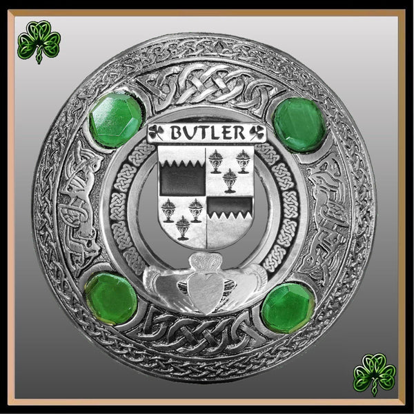 Butler Irish Claddagh Coat of Arms Plaid brooch ~ Emerald stones