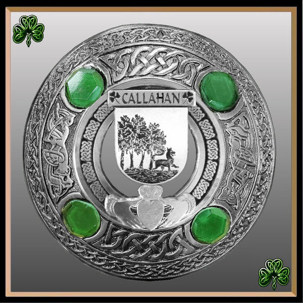 Callahan Irish Claddagh Coat of Arms Plaid brooch ~ Emerald stones