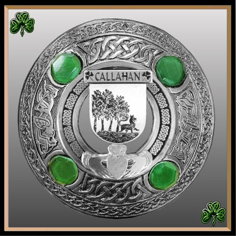Callahan Irish Claddagh Coat of Arms Plaid brooch ~ Emerald stones