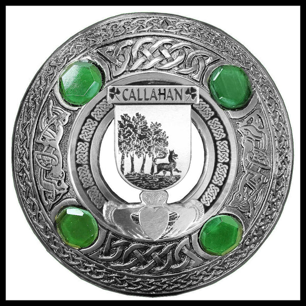 Callahan Irish Claddagh Coat of Arms Plaid brooch ~ Emerald stones