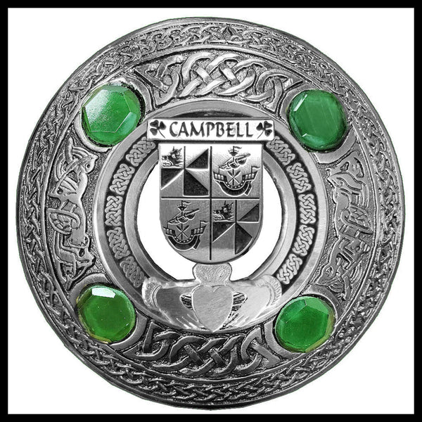 Campbell Irish Claddagh Coat of Arms Plaid brooch ~ Emerald stones