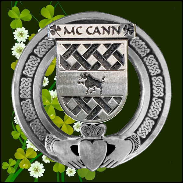 McCann Irish Claddagh Coat of Arms Plaid brooch ~ Emerald stones