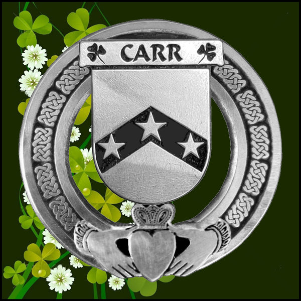 Carr Irish Claddagh Coat of Arms Plaid brooch ~ Emerald stones