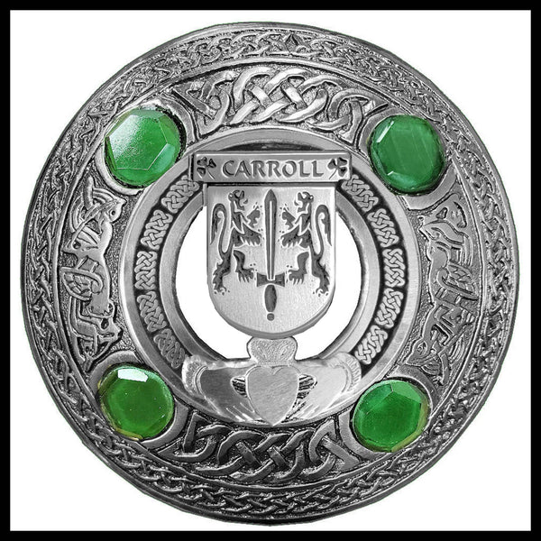 Carroll Irish Claddagh Coat of Arms Plaid brooch ~ Emerald stones