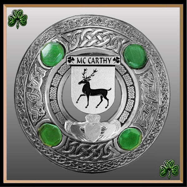 McCarthy Irish Claddagh Coat of Arms Plaid brooch ~ Emerald stones