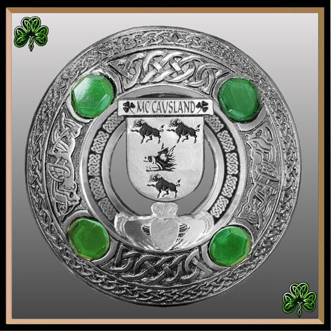 McCausland Irish Claddagh Coat of Arms Plaid brooch ~ Emerald stones