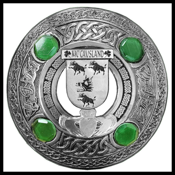 McCausland Irish Claddagh Coat of Arms Plaid brooch ~ Emerald stones