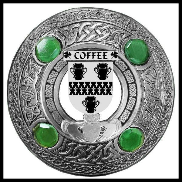 Coffee Irish Claddagh Coat of Arms Plaid brooch ~ Emerald stones