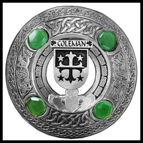 Coleman Irish Claddagh Coat of Arms Plaid brooch ~ Emerald stones