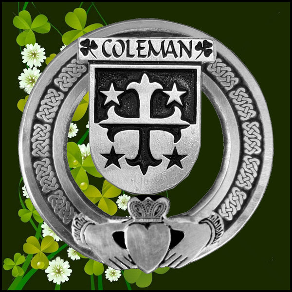 Coleman Irish Claddagh Coat of Arms Plaid brooch ~ Emerald stones