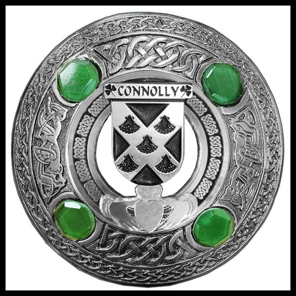 Connolly Irish Claddagh Coat of Arms Plaid brooch ~ Emerald stones