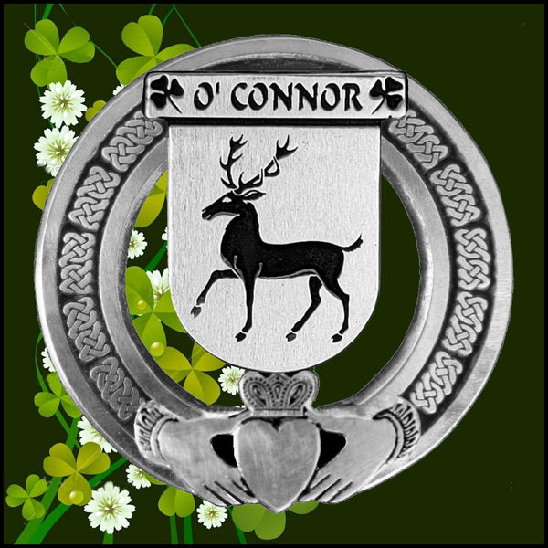 O'Connor Corcomroe Irish Claddagh Coat of Arms Plaid brooch ~ Emerald stones