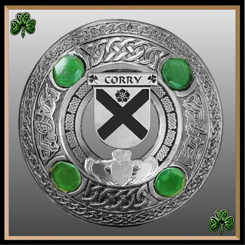 Corry Irish Claddagh Coat of Arms Plaid brooch ~ Emerald stones