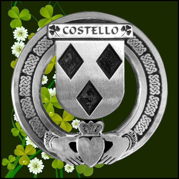 Costello Irish Claddagh Coat of Arms Plaid brooch ~ Emerald stones