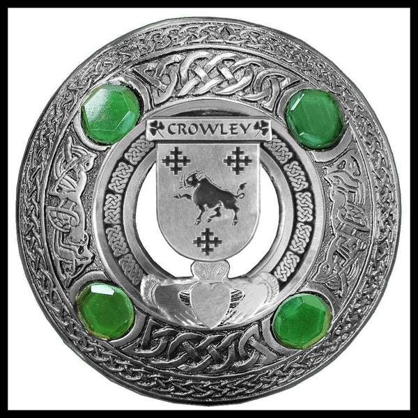 Crowley Irish Claddagh Coat of Arms Plaid brooch ~ Emerald stones