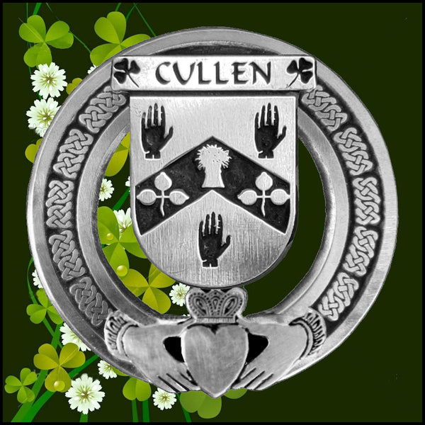 Cullen Irish Claddagh Coat of Arms Plaid brooch ~ Emerald stones