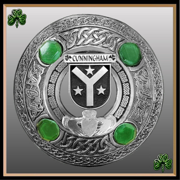 Cunningham Irish Claddagh Coat of Arms Plaid brooch ~ Emerald stones