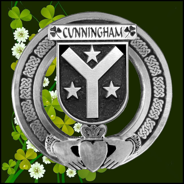 Cunningham Irish Claddagh Coat of Arms Plaid brooch ~ Emerald stones