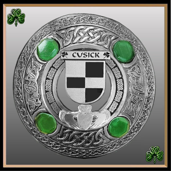 Cusick Irish Claddagh Coat of Arms Plaid brooch ~ Emerald stones