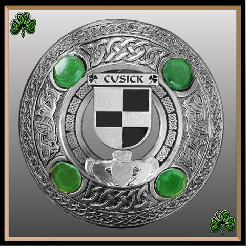 Cusick Irish Claddagh Coat of Arms Plaid brooch ~ Emerald stones