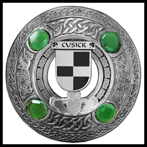 Cusick Irish Claddagh Coat of Arms Plaid brooch ~ Emerald stones