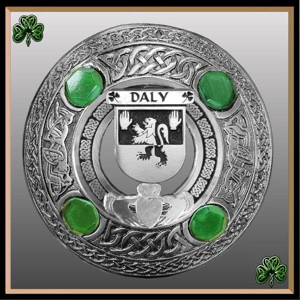 Daly Irish Claddagh Coat of Arms Plaid brooch ~ Emerald stones