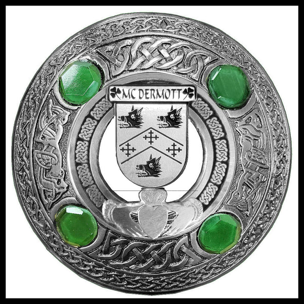 McDermott Irish Claddagh Coat of Arms Plaid brooch ~ Emerald stones