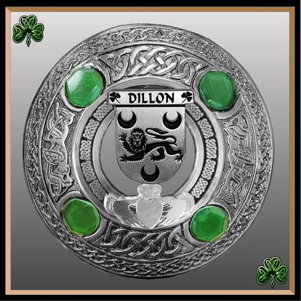 Dillon Irish Claddagh Coat of Arms Plaid brooch ~ Emerald stones