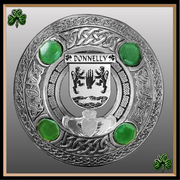 Donnelly Irish Claddagh Coat of Arms Plaid brooch ~ Emerald stones