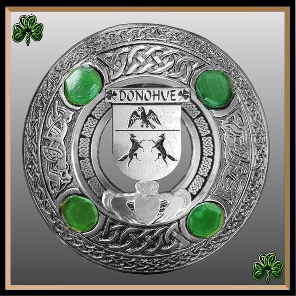 Donohue Irish Claddagh Coat of Arms Plaid brooch ~ Emerald stones