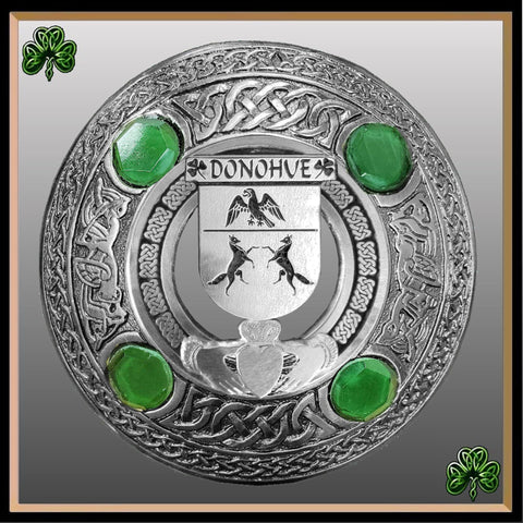 Donohue Irish Claddagh Coat of Arms Plaid brooch ~ Emerald stones