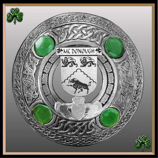McDonough Irish Claddagh Coat of Arms Plaid brooch ~ Emerald stones