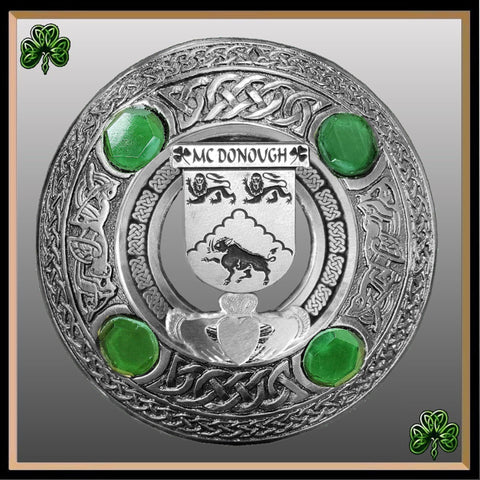 McDonough Irish Claddagh Coat of Arms Plaid brooch ~ Emerald stones