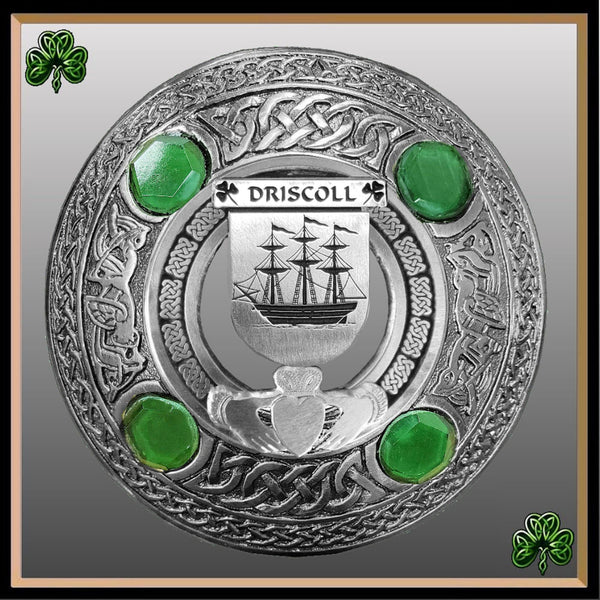 Driscoll Irish Claddagh Coat of Arms Plaid brooch ~ Emerald stones