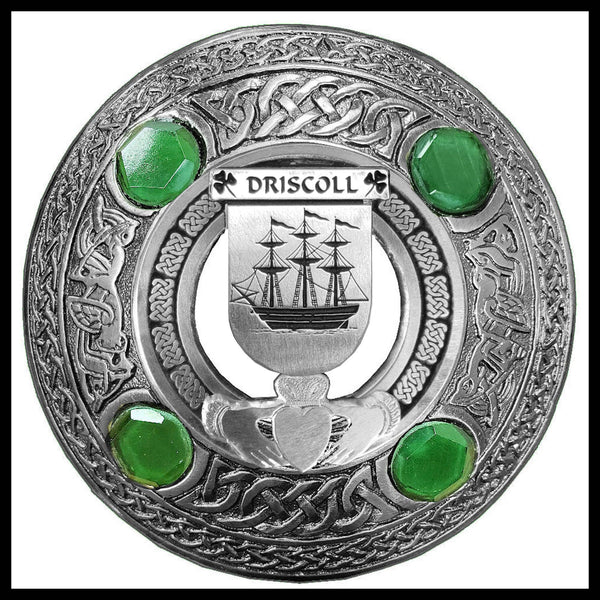 Driscoll Irish Claddagh Coat of Arms Plaid brooch ~ Emerald stones