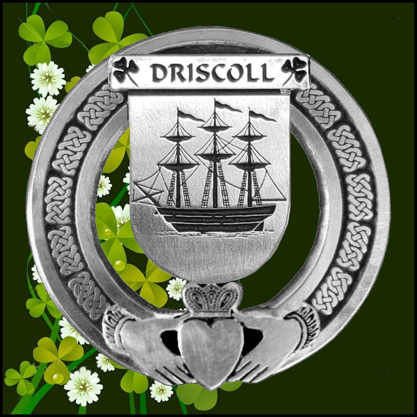 Driscoll Irish Claddagh Coat of Arms Plaid brooch ~ Emerald stones