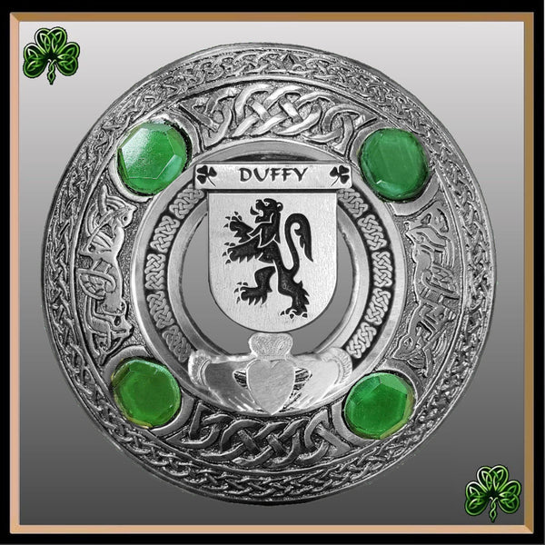 Duffy Irish Claddagh Coat of Arms Plaid brooch ~ Emerald stones