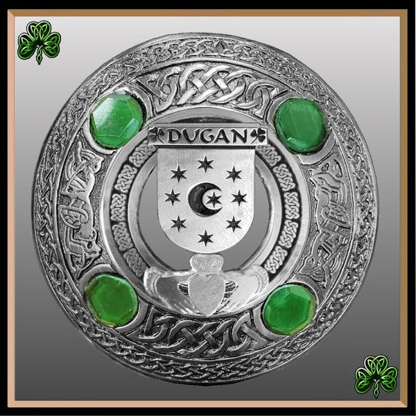 Dugan Irish Claddagh Coat of Arms Plaid brooch ~ Emerald stones