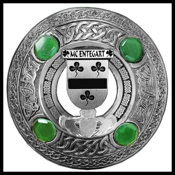 McEntegart Irish Claddagh Coat of Arms Plaid brooch ~ Emerald stones