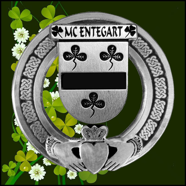 McEntegart Irish Claddagh Coat of Arms Plaid brooch ~ Emerald stones
