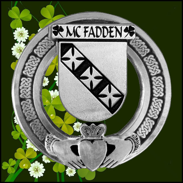 McFadden Irish Claddagh Coat of Arms Plaid brooch ~ Emerald stones