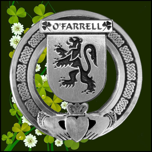 O'Farrell Irish Claddagh Coat of Arms Plaid brooch ~ Emerald stones