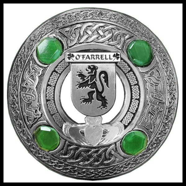 O'Farrell Irish Claddagh Coat of Arms Plaid brooch ~ Emerald stones