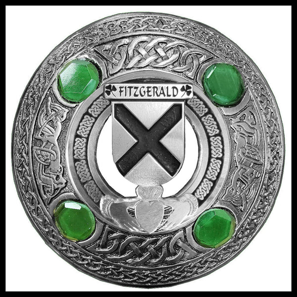 FitzGerald Irish Claddagh Coat of Arms Plaid brooch ~ Emerald stones